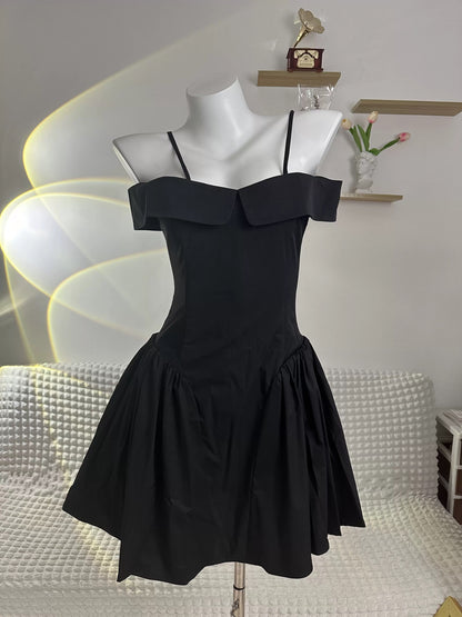 schlichtes schwarzes, schulterfreies A-Linien-Heimkehrkleid Outfits zum 18. Geburtstag P2167