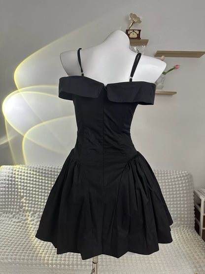 schlichtes schwarzes, schulterfreies A-Linien-Heimkehrkleid Outfits zum 18. Geburtstag P2167