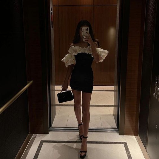 a line black satin off the shoulder homecoming dress 18th birthday outfits P2176