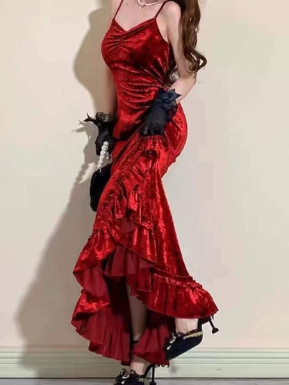 Sexy Etui Lang Burgund Samt Ballkleid Outfits zum 21. Geburtstag P2184