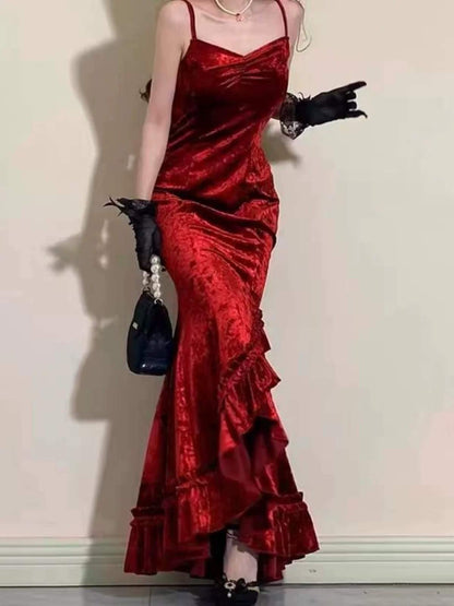 Sexy Etui Lang Burgund Samt Ballkleid Outfits zum 21. Geburtstag P2184