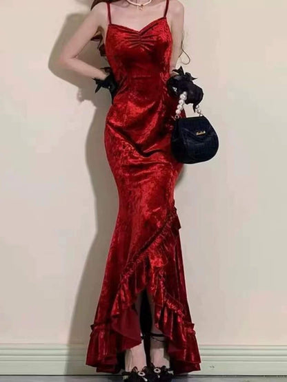 Sexy Etui Lang Burgund Samt Ballkleid Outfits zum 21. Geburtstag P2184