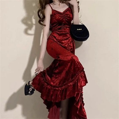 Sexy Etui Lang Burgund Samt Ballkleid Outfits zum 21. Geburtstag P2184