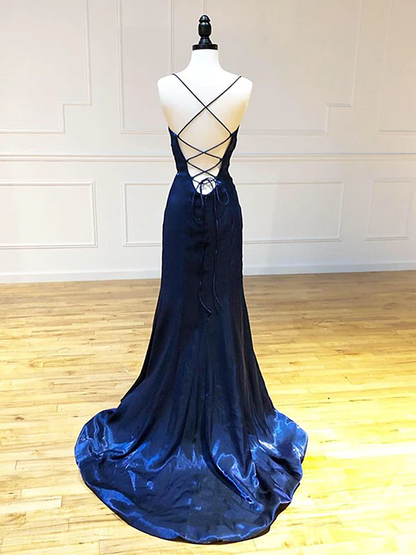 Robes de bal longues bleu marine sans dos Robes de soirée P2197