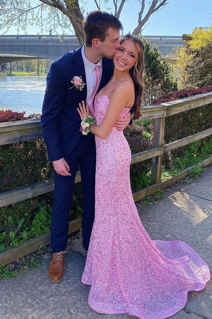 Elegant Mermaid Sequin Pink Long Prom Dresses Formal Dress P2227 PreppyDress Elegant Mermaid Sequin Pink Long Prom Dresses Formal Dress P2227 PreppyDress