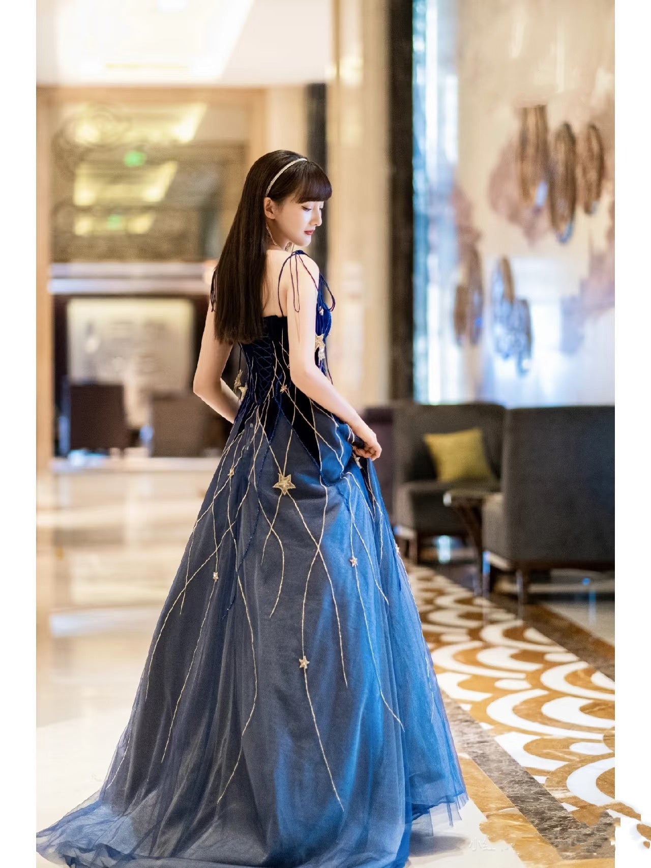 Elegant Navy Blue Spaghetti Strap Long Prom Dress with Star P2228 – PreppyDress