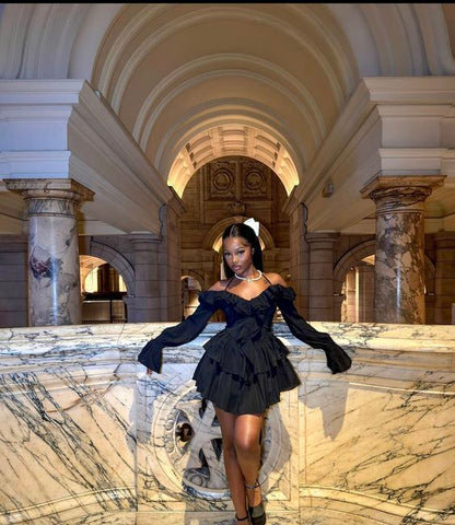 Sexy A line Off The Shoulder Long Sleeves Black Short Homecoming Dress –  PreppyDress