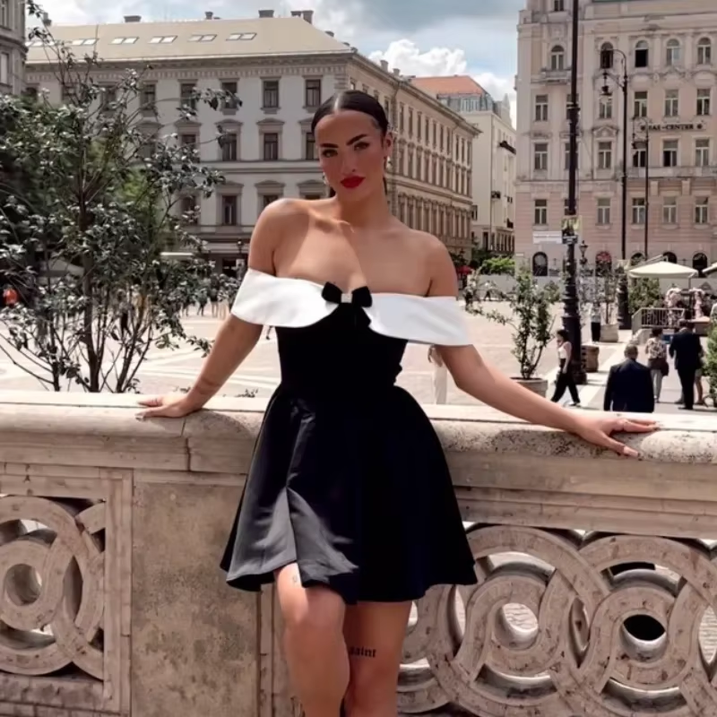Sexy A line Off The Shoulder Black Short Homecoming Dress P2256 – PreppyDress