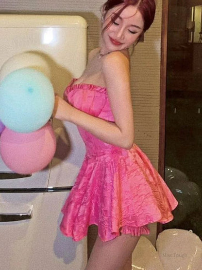 Sexy trägerloses kurzes A-Linien-Heimkehrkleid in Pink P2272