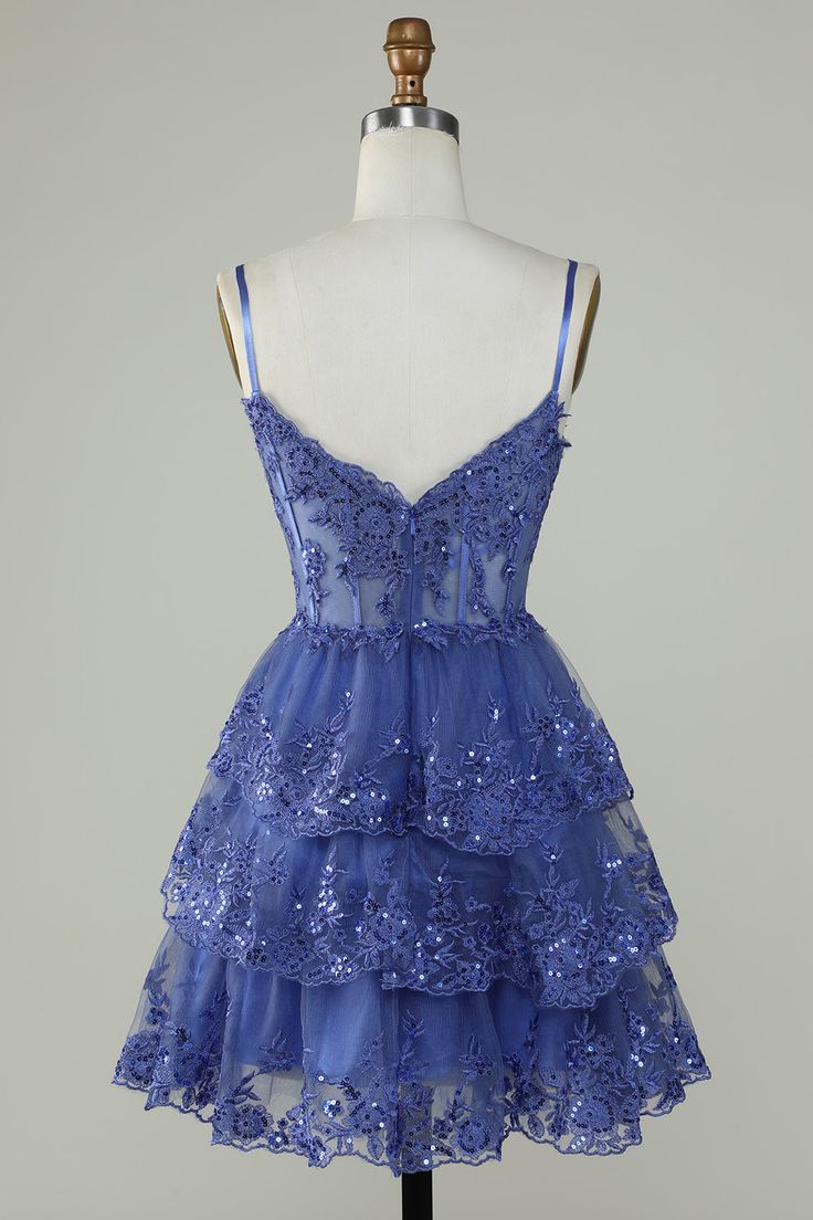 Sexy A Line Lace Short Navy Blue Homecoming Dress P2277