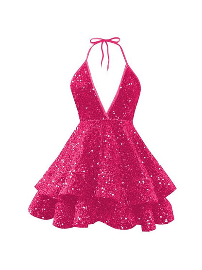 Kurzes Homecoming-Kleid Glitzer-Pailletten A-Linie Mini-Homecoming-Kleider P2279