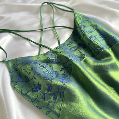 Beautiful A Line Spaghetti Straps Green Long Prom Dresses Evening Gowns P2312