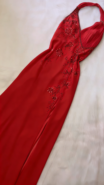 Pretty A Line Halter Blue Slit Chiffon Prom Dresses Long Evening Gowns P2319