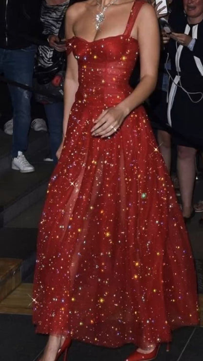 Hübsches A-Linien-Abendkleid in Rot, knöchellang, Tüll-Ballkleid P2337