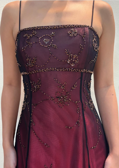 Chic A line Spaghetti Straps Burgundy Sleeveless Evening Dress Tulle L –  PreppyDress