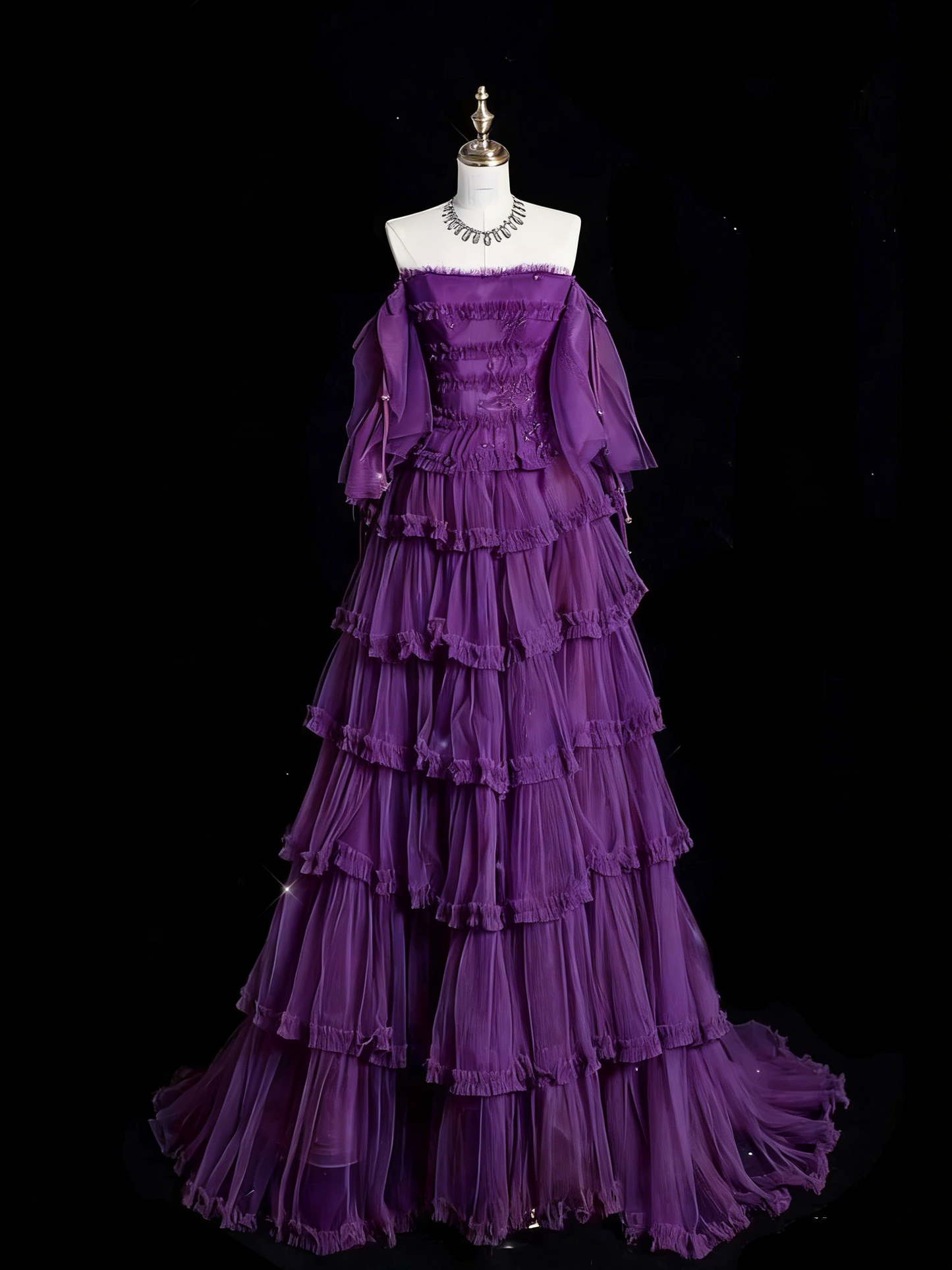 Elegantes Ballkleid schulterfrei Langarm Abendkleid Tüll Lange Ballkleider P2340