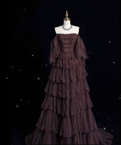 Chic Ball Gown Off The Shoulder Long Sleeves Evening Dress Tulle Long Prom  Dresses P2340