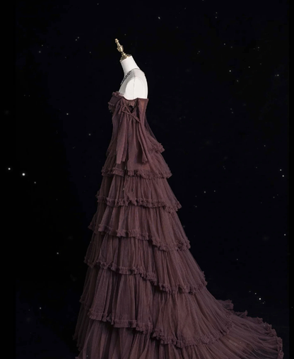 Chic Ball Gown Off The Shoulder Long Sleeves Evening Dress Tulle Long   PreppyDress