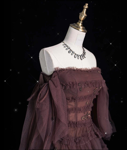 Elegantes Ballkleid schulterfrei Langarm Abendkleid Tüll Lange Ballkleider P2340