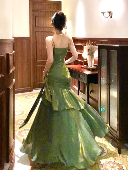 Pretty Mermaid Spaghetti Straps Olive Green Long Prom Dresses Evening Gowns P2355 - AS PHOTO(GREEN) / US2 Pretty Mermaid Spaghetti Straps Olive Green Long Prom Dresses Evening Gowns P2355 - AS PHOTO(GREEN) / US2