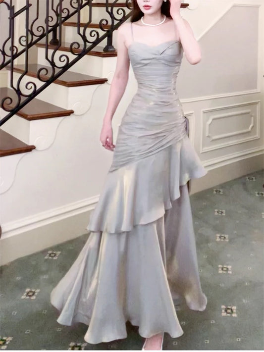Modest Mermaid Spaghetti Straps Long Prom Dresses Birthday Party Dress Evening Gowns P2356