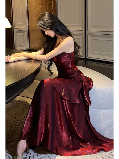Bescheidene Meerjungfrau Spaghettiträger Lange Ballkleider Geburtstagsparty-Kleid Abendkleider P2357