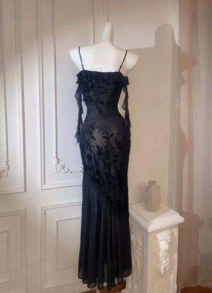 Chic Sheath Spaghetti Straps Black Evening Dress Long Prom Dresses P23 PreppyDress Chic Sheath Spaghetti Straps Black Evening Dress Long Prom Dresses P23 PreppyDress