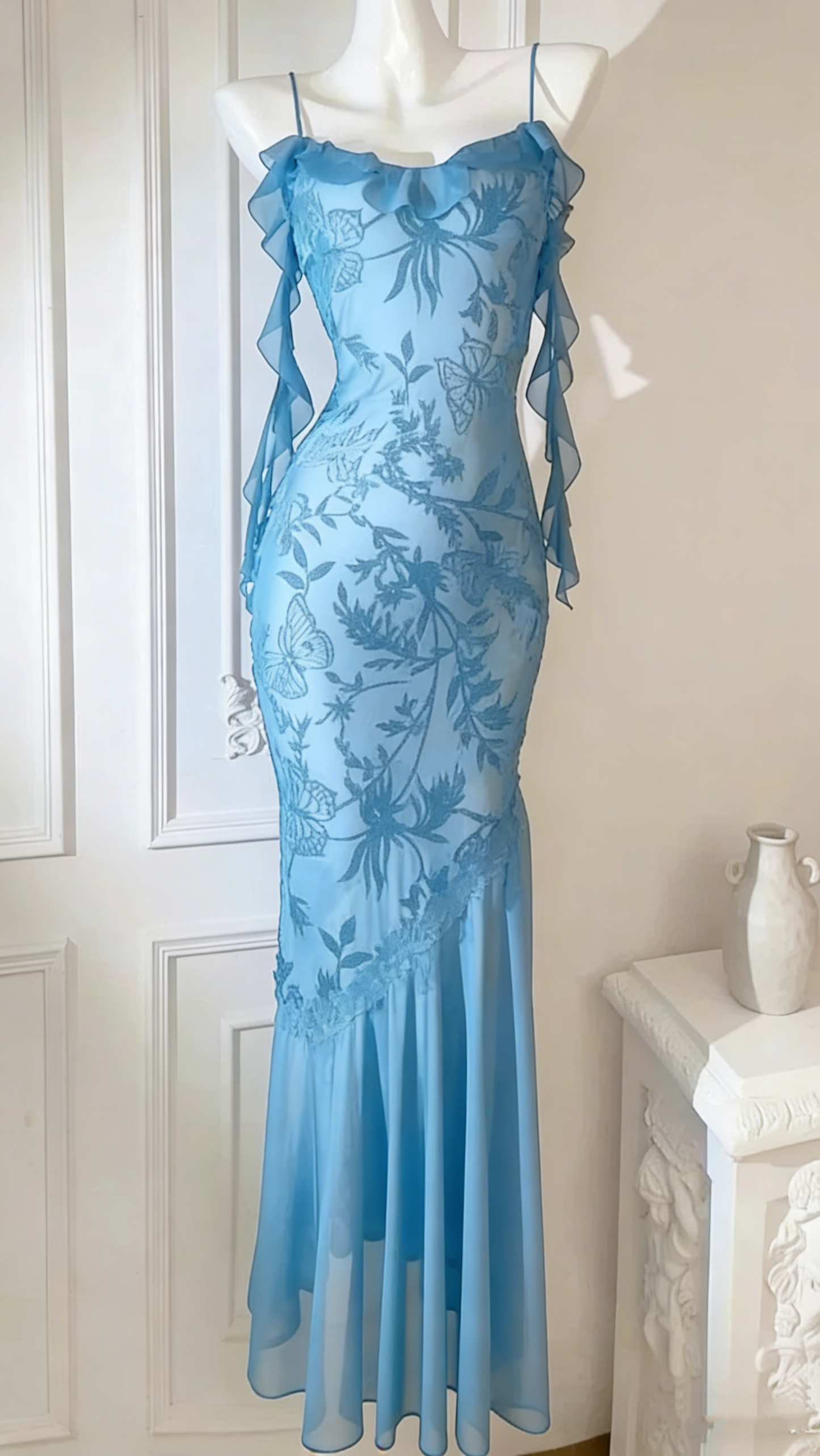 Chic Sheath Spaghetti Straps Black Evening Dress Long Prom Dresses P2359