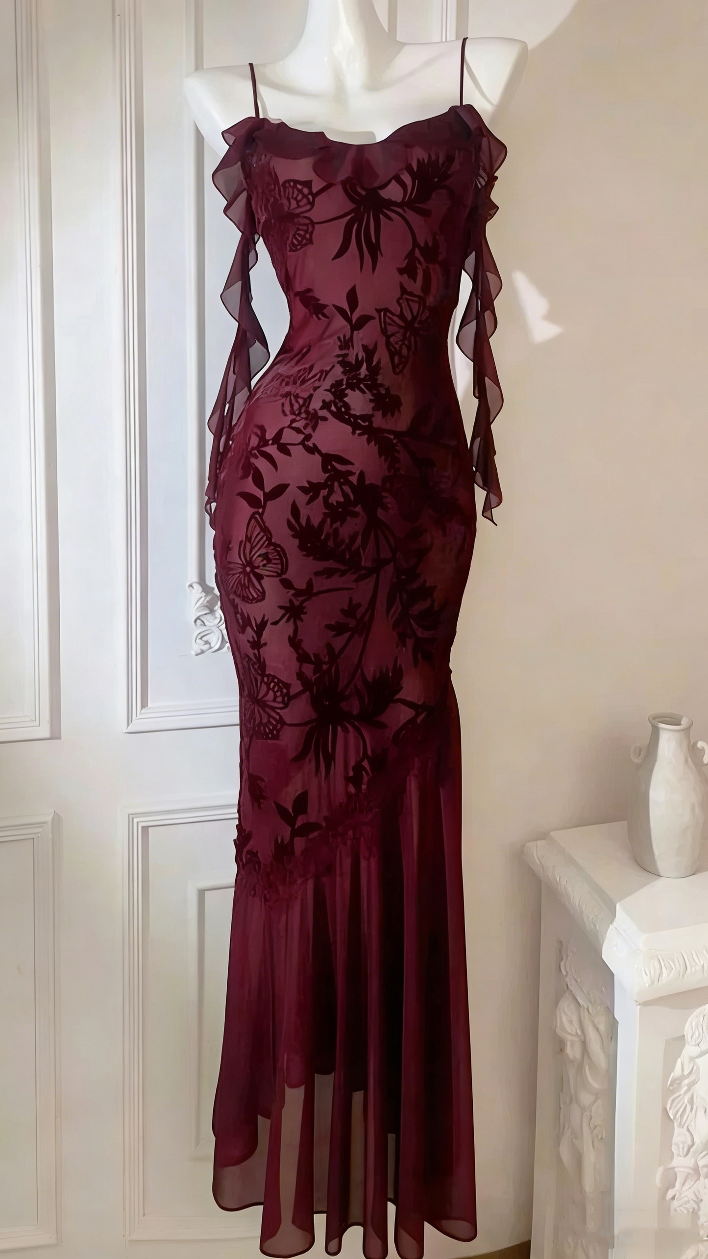 Chic Sheath Spaghetti Straps Black Evening Dress Long Prom Dresses P2359