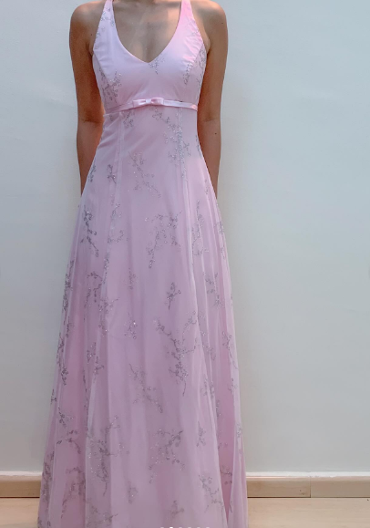 Robe de Soirée en Mousseline Rose Coupe Droite Col V Chic Longue pour Bal de Promo P2363