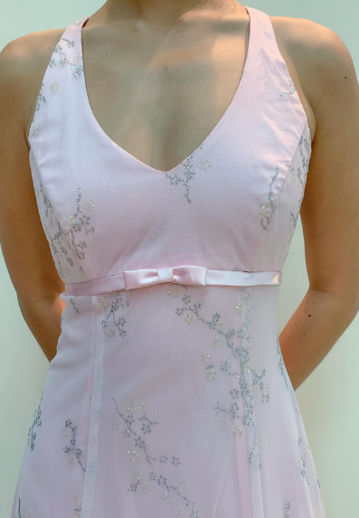 Robe de Soirée en Mousseline Rose Coupe Droite Col V Chic Longue pour Bal de Promo P2363