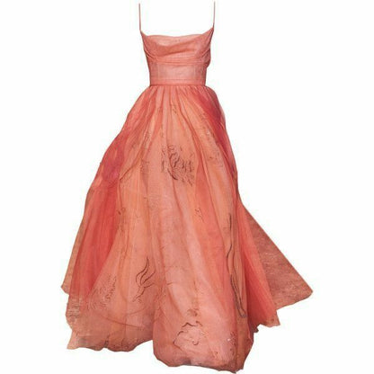 Wunderschönes A-Linien-Abendkleid in Orange mit Spaghettiträgern, bodenlang aus Tüll für den Abschlussball P2378
