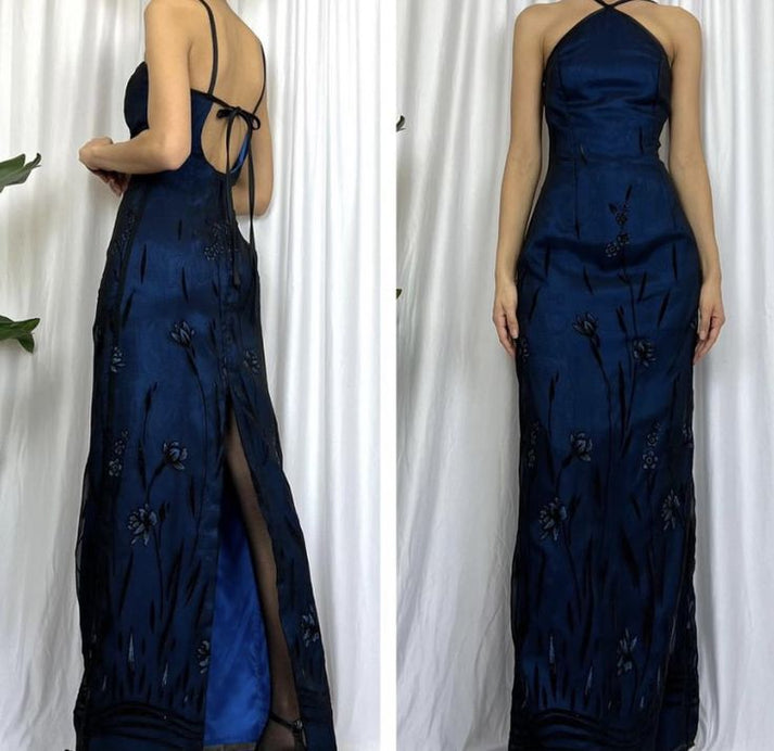Classy A Line Halter Blue Sleeveless Long Party Dress Prom Dresses main image 0