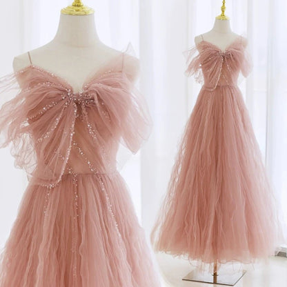 Sexy Ballkleid Spaghettiträger Rosa Tüll Abendkleid Ballkleider P2394