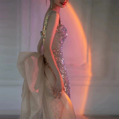 Sexy Meerjungfrau-Abendkleid mit eckigem Ausschnitt, Pailletten und bodenlangem Blumenmuster P2397