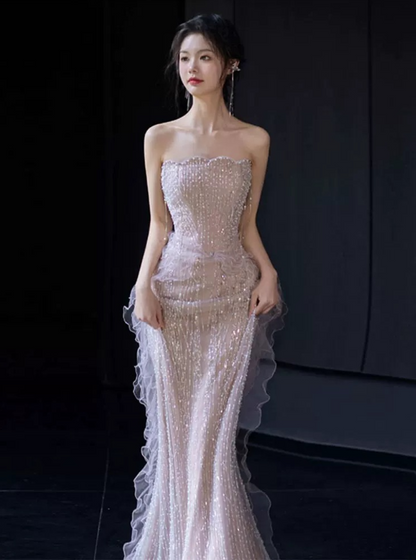 Sexy Meerjungfrauen Abendkleid mit Herzausschnitt Pailletten Perlen Bodenlang Ballkleider P2403