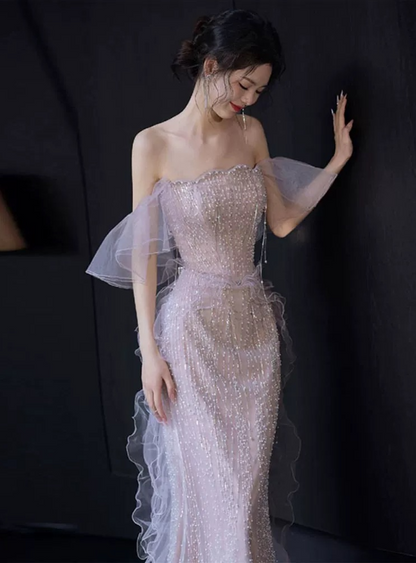 Sexy Meerjungfrauen Abendkleid mit Herzausschnitt Pailletten Perlen Bodenlang Ballkleider P2403