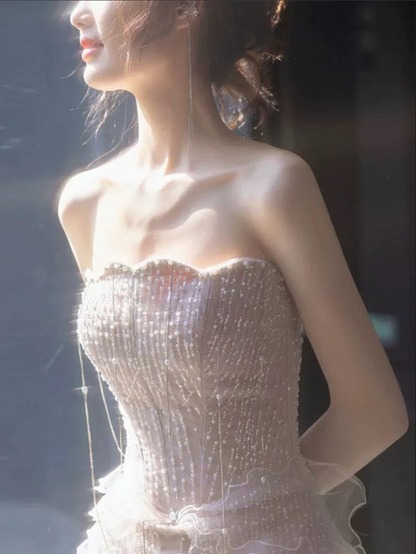 Sexy Meerjungfrauen Abendkleid mit Herzausschnitt Pailletten Perlen Bodenlang Ballkleider P2403