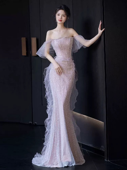 Sexy Meerjungfrauen Abendkleid mit Herzausschnitt Pailletten Perlen Bodenlang Ballkleider P2403