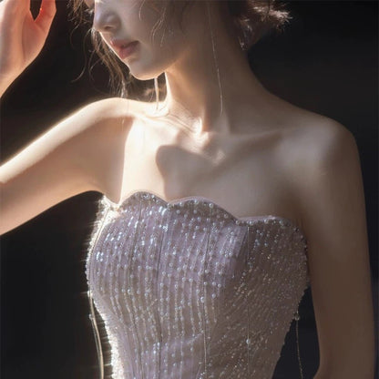 Sexy Meerjungfrauen Abendkleid mit Herzausschnitt Pailletten Perlen Bodenlang Ballkleider P2403