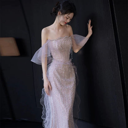 Sexy Meerjungfrauen Abendkleid mit Herzausschnitt Pailletten Perlen Bodenlang Ballkleider P2403