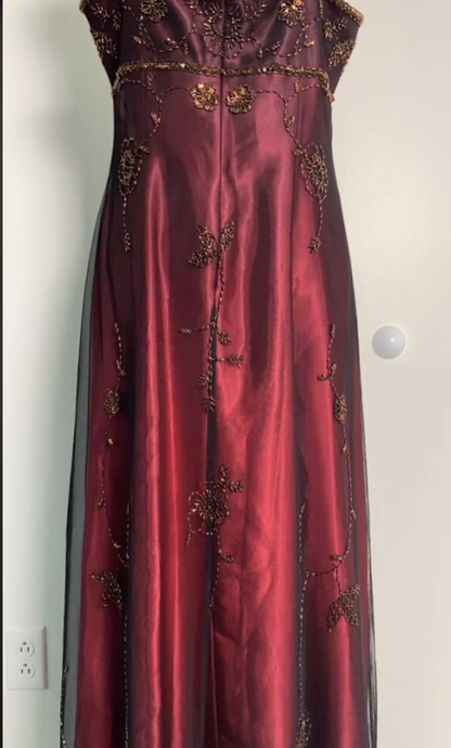 Robe de Soirée Longue Bordeaux A-Line à Bretelles Fines, Robe de Bal P2412