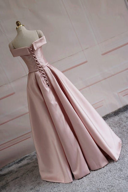 Bescheidenes pinkfarbenes, schulterfreies, langes Brautjungfernkleid Ballkleid P2414