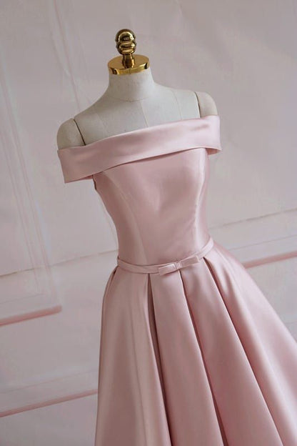 Bescheidenes pinkfarbenes, schulterfreies, langes Brautjungfernkleid Ballkleid P2414