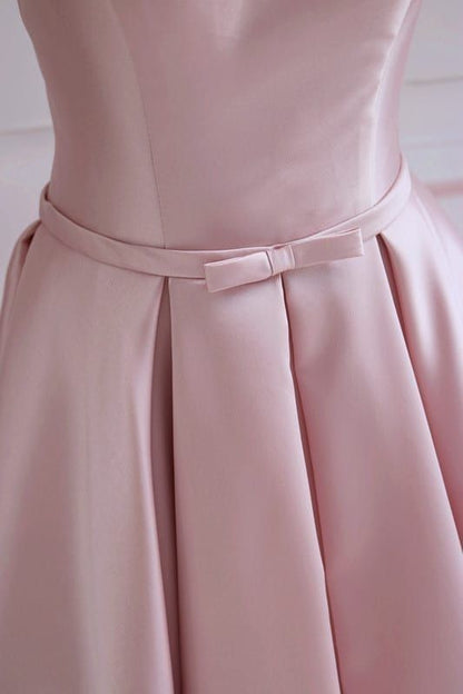 Modest Pink Satin Off The Shoulder Long Bridesmaid Dress Prom Dresses PreppyDress Modest Pink Satin Off The Shoulder Long Bridesmaid Dress Prom Dresses PreppyDress
