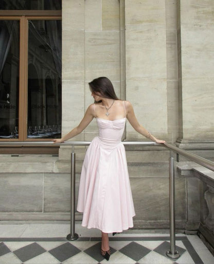 Bescheidene A-Linie Spaghettiträger Rosa Satin Ballkleider Geburtstags-Outfits P2434