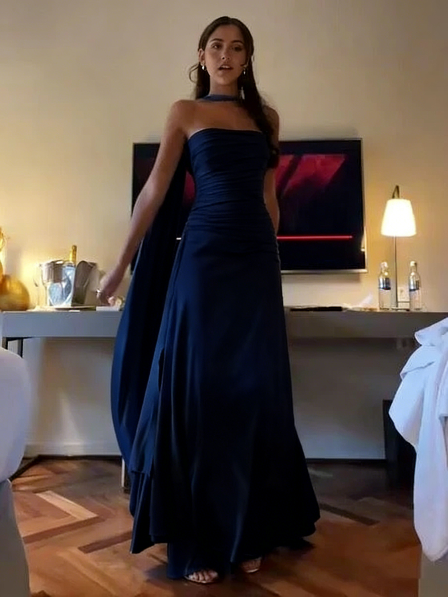 Simple A line Spaghetti Straps Blue Satin Prom Dresses Birthday Outfit – PreppyDress