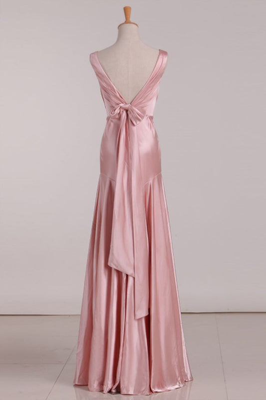 Vintage Mermaid V Neckline Pink Satin Long Prom Dresses Party Evening Dress P2456