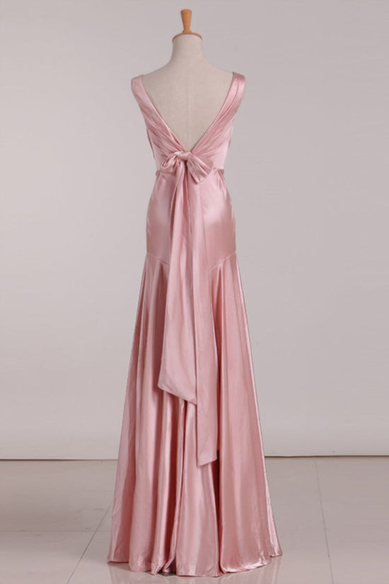 Hot Pink Satin V-Neck Prom Dress Vintage Long Party Gown main image 1