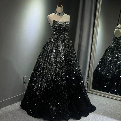 Wunderschönes Ballkleid, trägerlos, schwarz, Pailletten, Abschlussballkleid, Abendkleid P2463